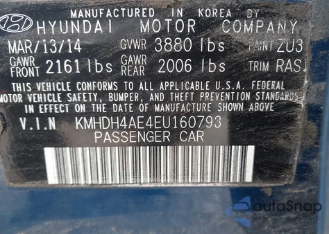 2014 Hyundai Elantra Limited z USA, uszkodzony, nr VIN KMHDH4AE4EU160793